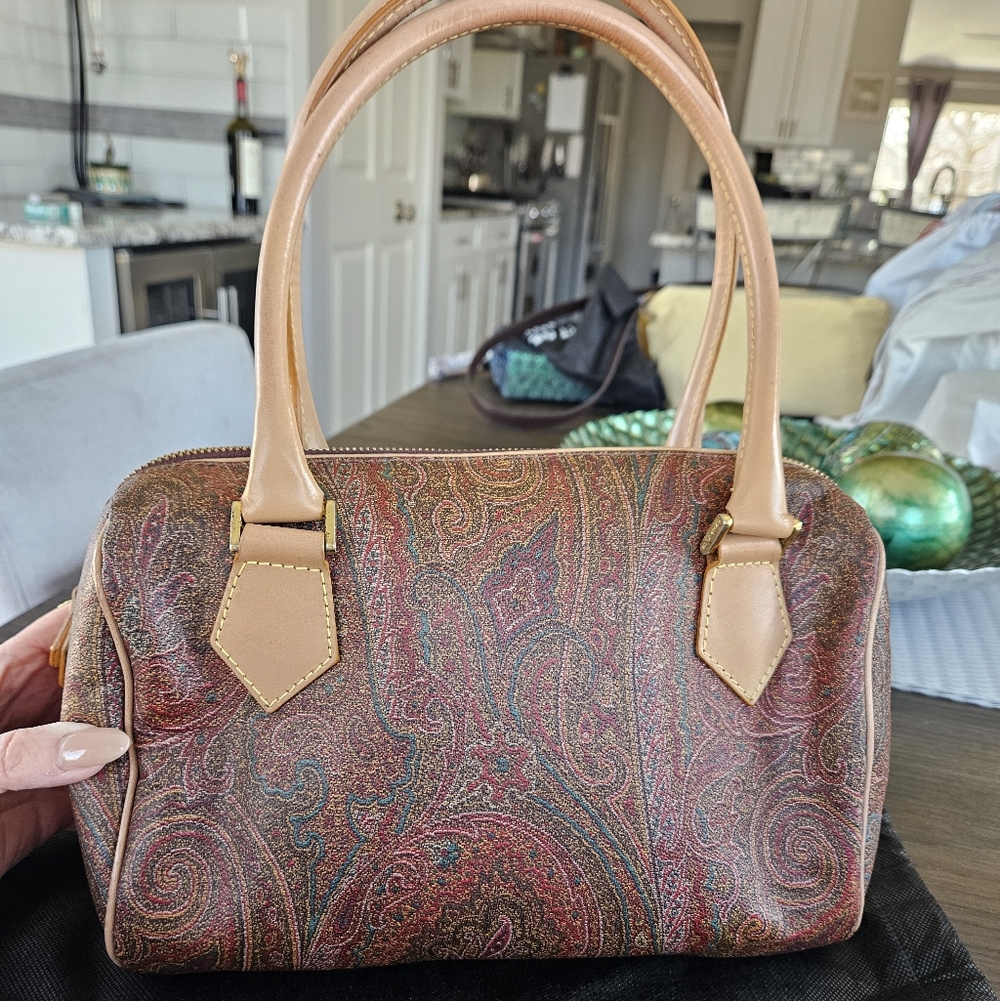 Etro Paisley Satchel in Multicolor with Tan Leather Handles